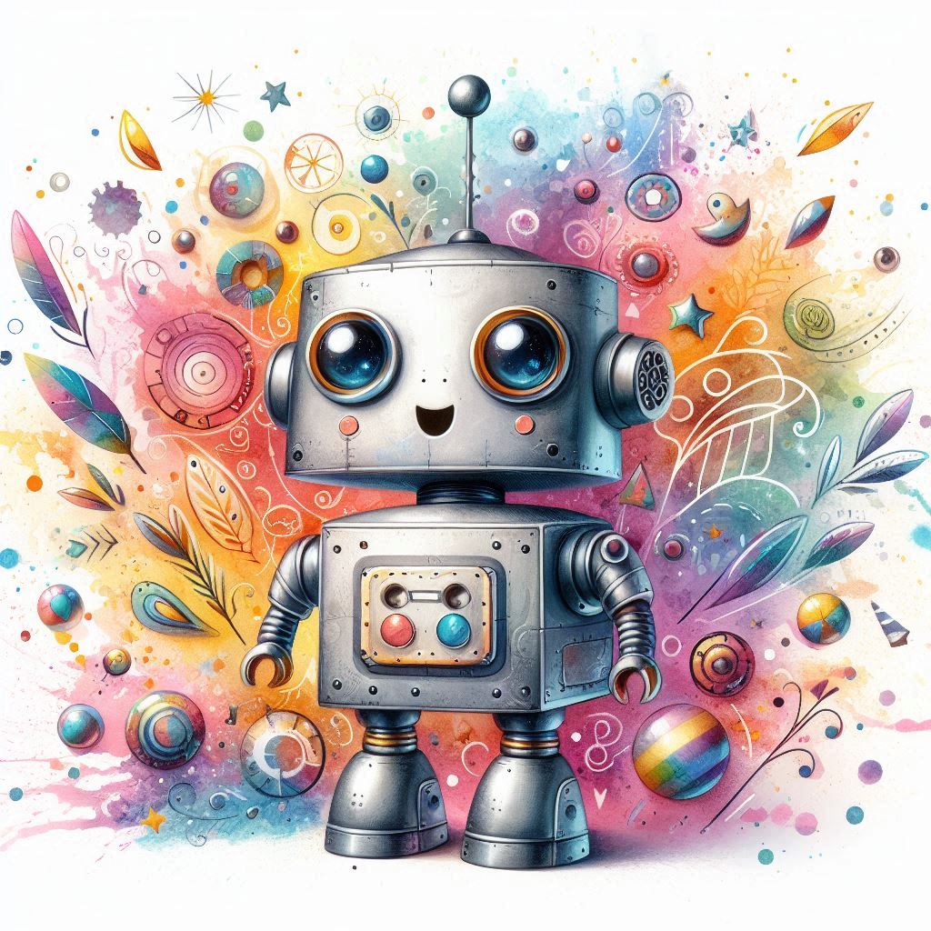 プロンプト:robot、watercolor