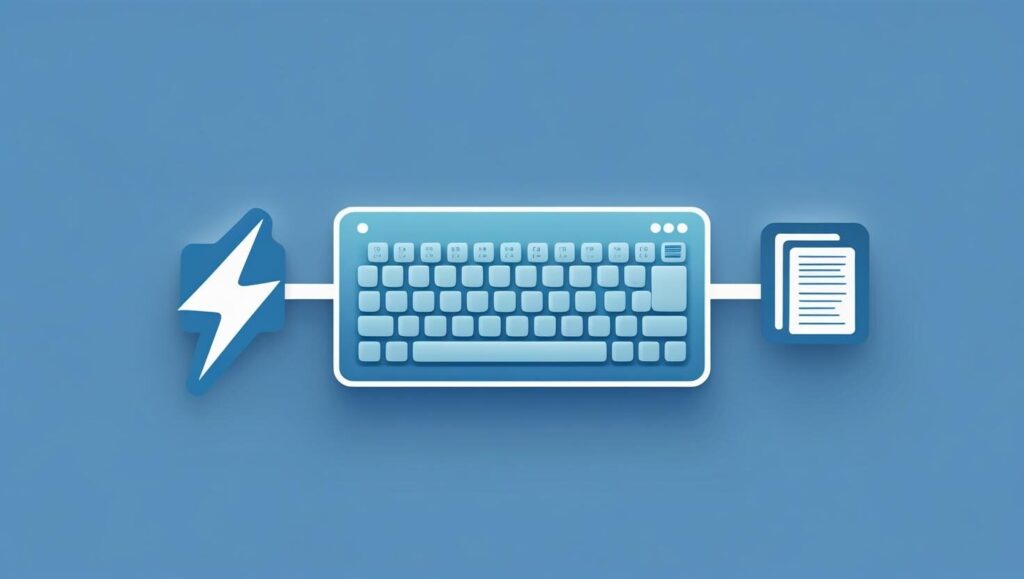 Chromeのスキルアップを象徴するグラフィック画像。中央のキーボードから、スピードを象徴する「稲妻」と、整理術を象徴する「フォルダ」のアイコンへと線が伸びている。