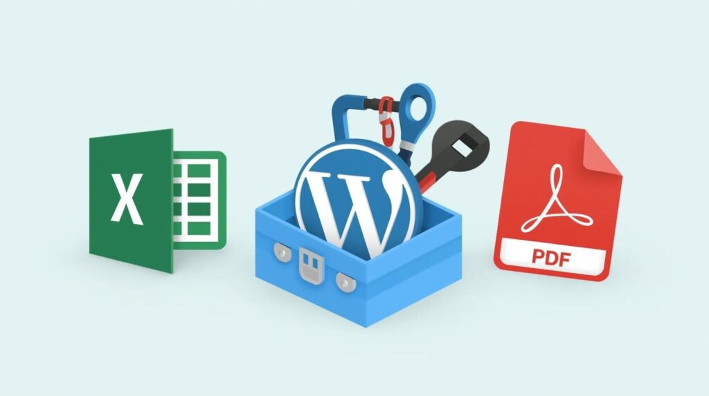 Excel、WordPress、PDFといった特定アプリのショートカットキーを解説するセクションのイメージ画像。アプリのロゴがそれぞれ専用の道具として描かれており、適材適所でツールを使いこなす専門的な作業効率化を象徴している。
