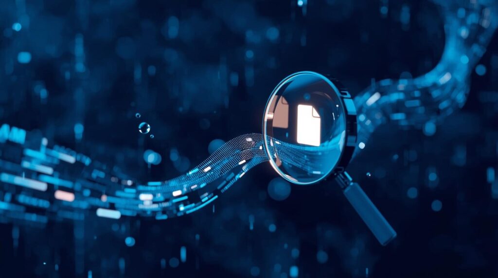 Windowsの検索機能やワイルドカードを活用して、行方不明になったファイルを瞬時に見つけ出すイメージイラスト
