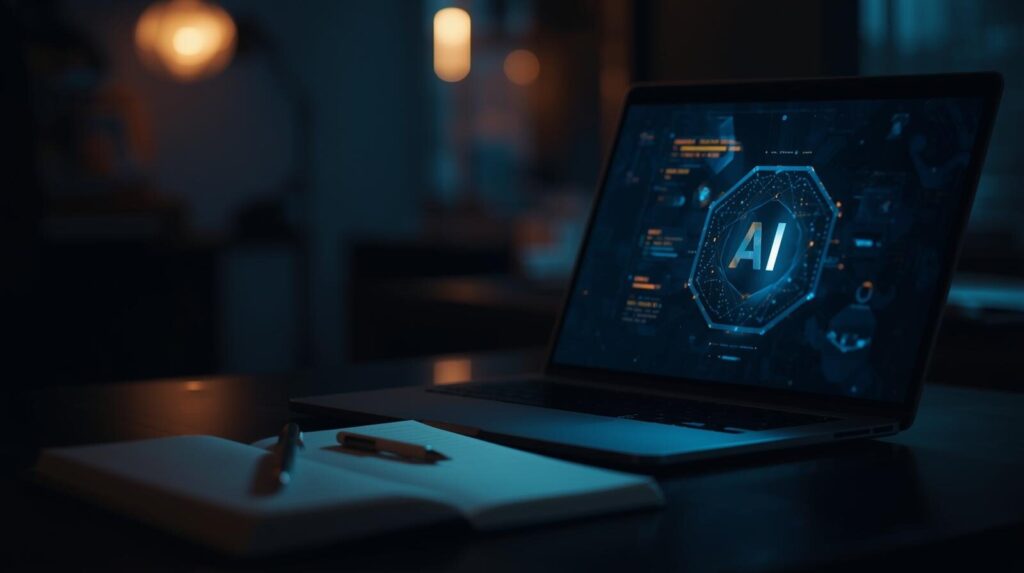 Windows PCとノートを使ったAI活用による知的生産のイメージ
