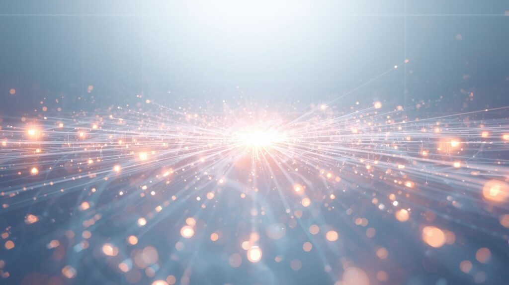 複数のAIツールが連携し、光のネットワークとして統合されているイメージ画像。